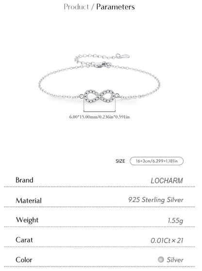 Sterling Silver D Color Moissanite Infinity Bracelet