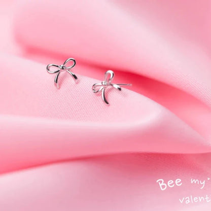 Tiny Bowknot 925 Silver Stud Earrings for Women and Kids