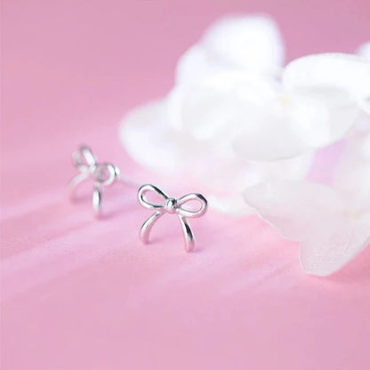 Tiny Bowknot 925 Silver Stud Earrings for Women and Kids