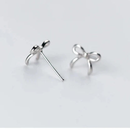 Tiny Bowknot 925 Silver Stud Earrings for Women and Kids