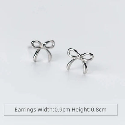 Tiny Bowknot 925 Silver Stud Earrings for Women and Kids