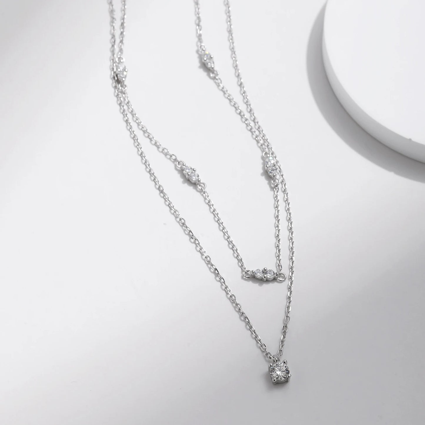 Double Layer Moissanite Charm Necklace