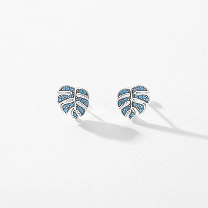 Vintage Blue Turquoise Leaf Stud Earrings