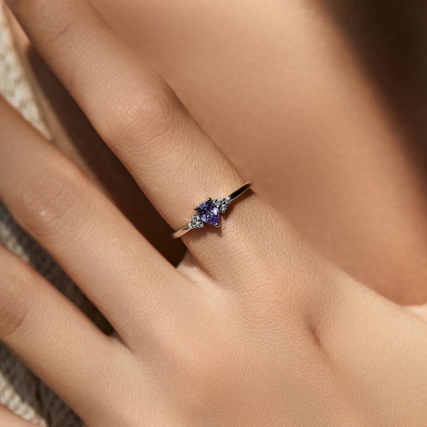 Water Drop Purple CZ Cocktail Ring