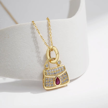 Glamorous CZ Bag Pendant Necklace