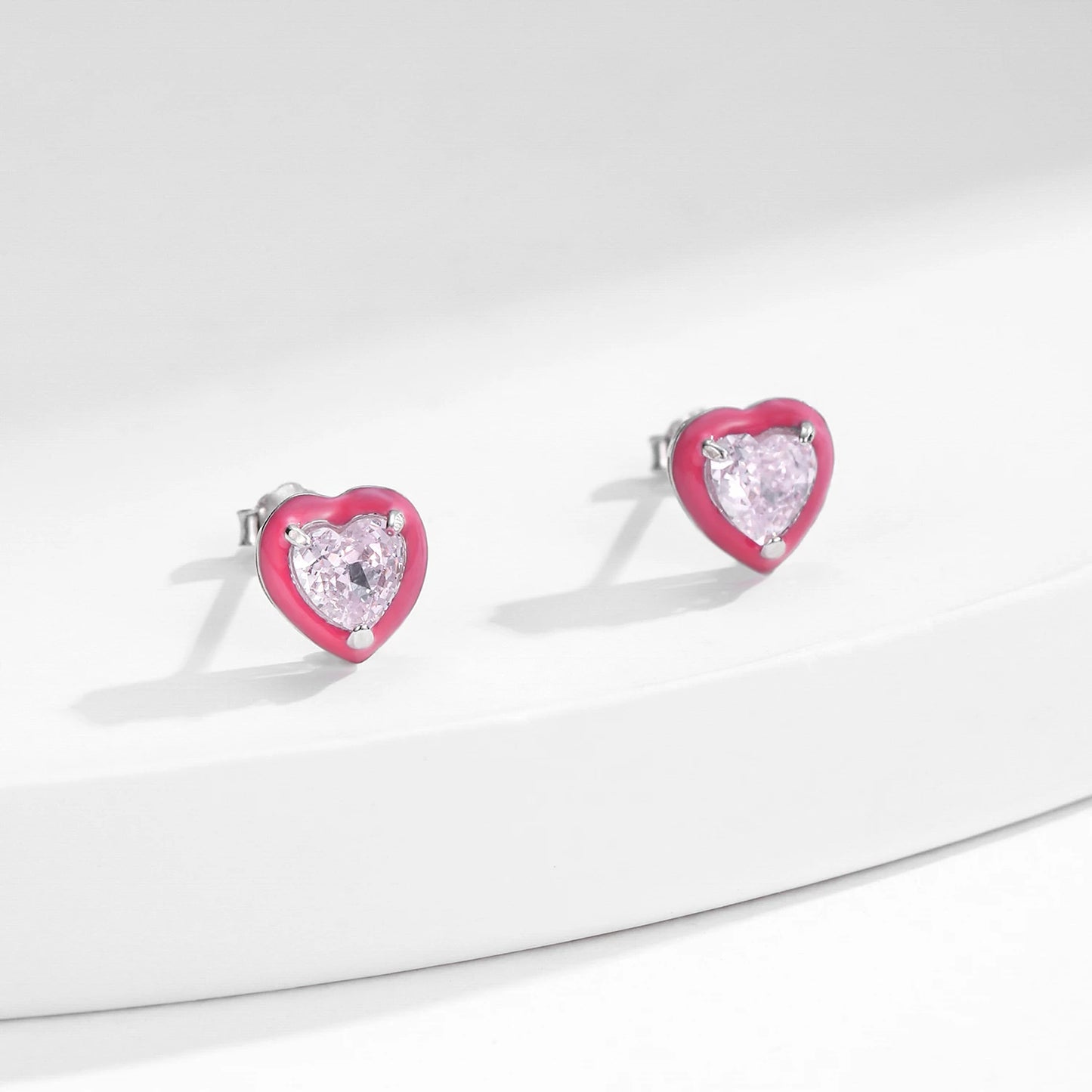 Sterling Silver Pink Heart Ice Cut Zircon Earrings