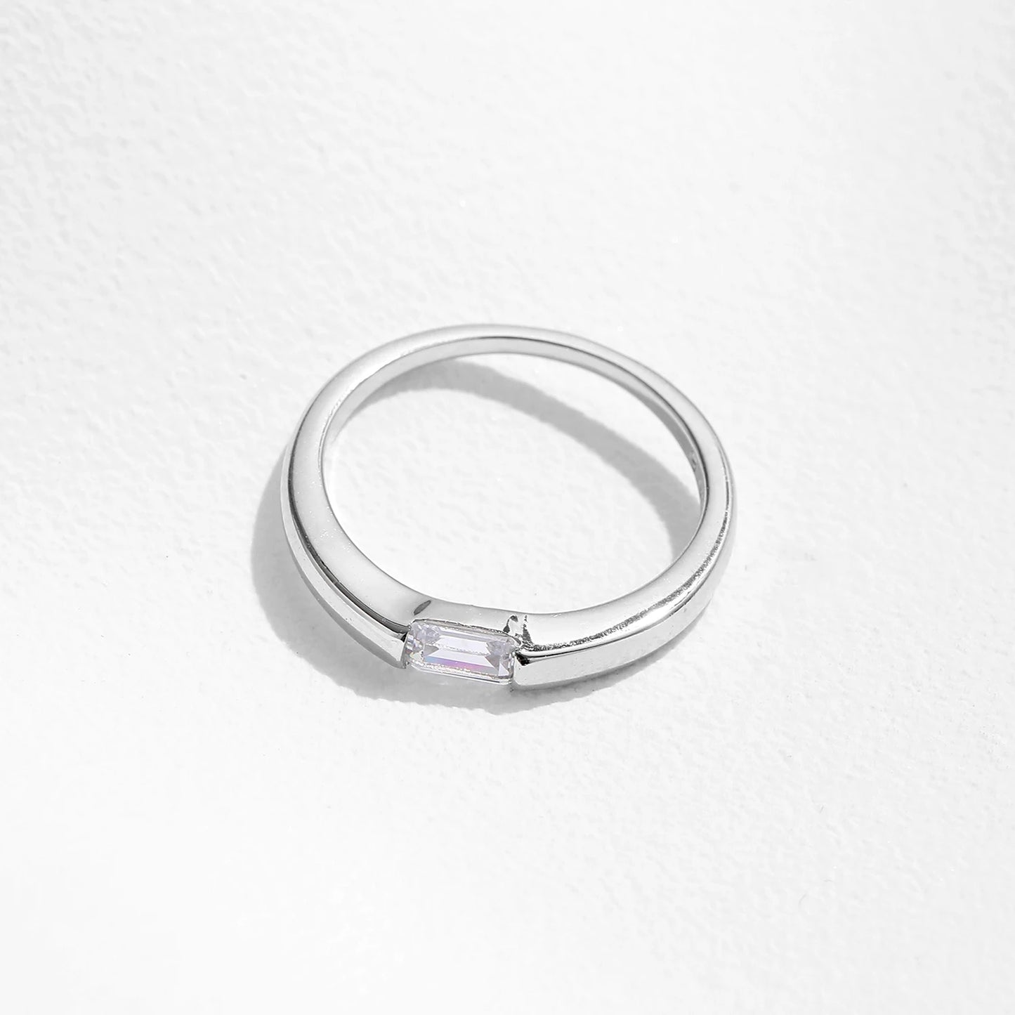 Simple Rectangle Zircon Stackable Ring