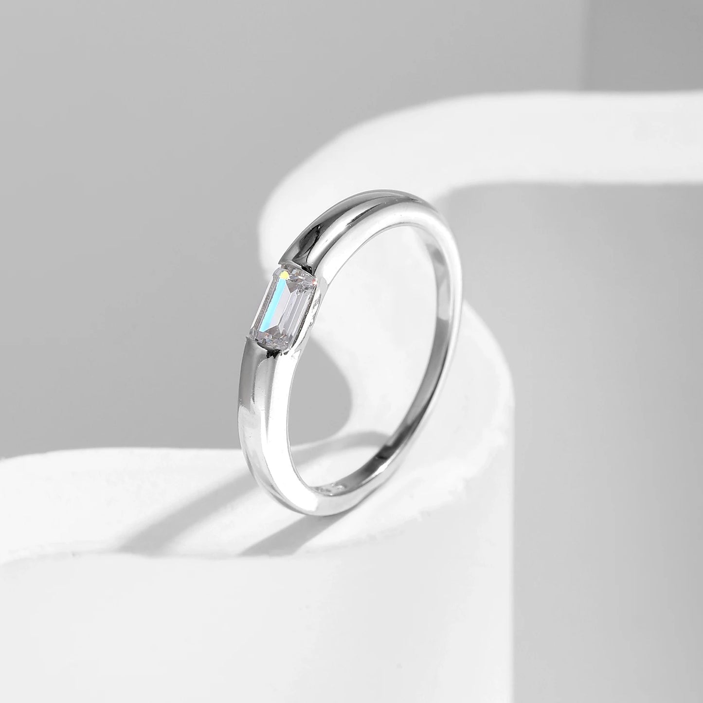 Simple Rectangle Zircon Stackable Ring