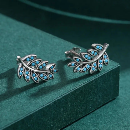 Sterling Silver Turquoise Leaf Stud Earrings