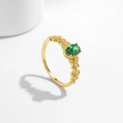 Vintage Green Oval CZ Lace Ring