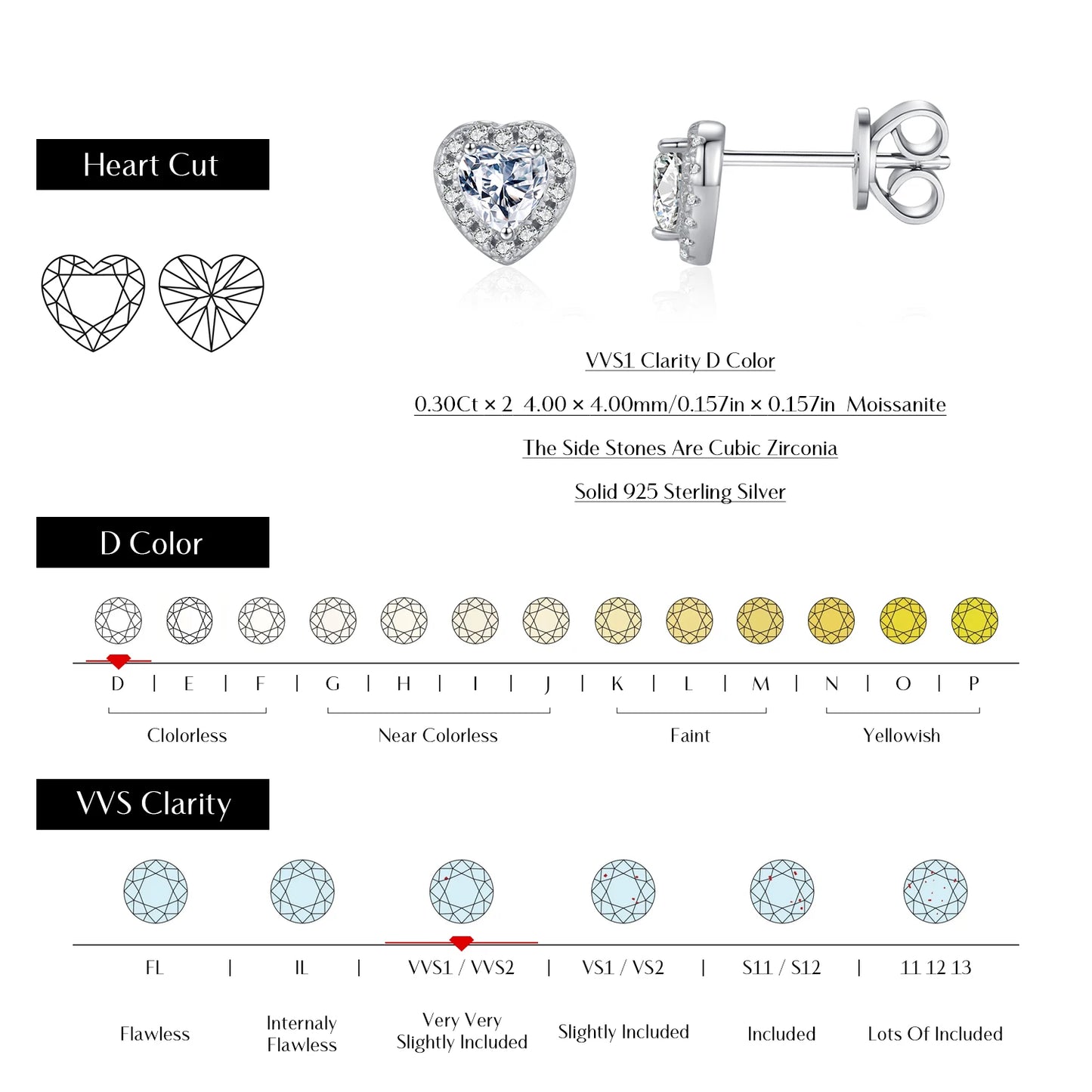 D Color Heart Moissanite Earrings