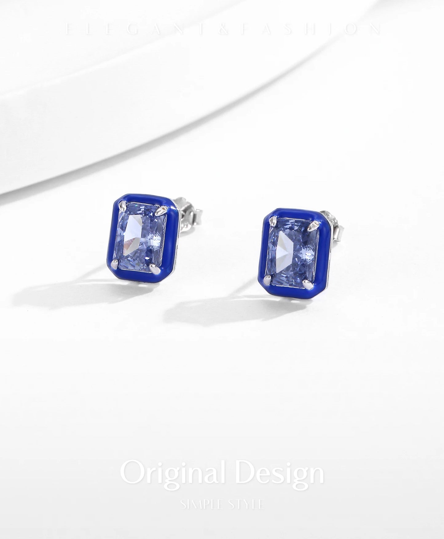 Luxury Sea Blue Ice Cut Cubic Zirconia Silver Stud Earring