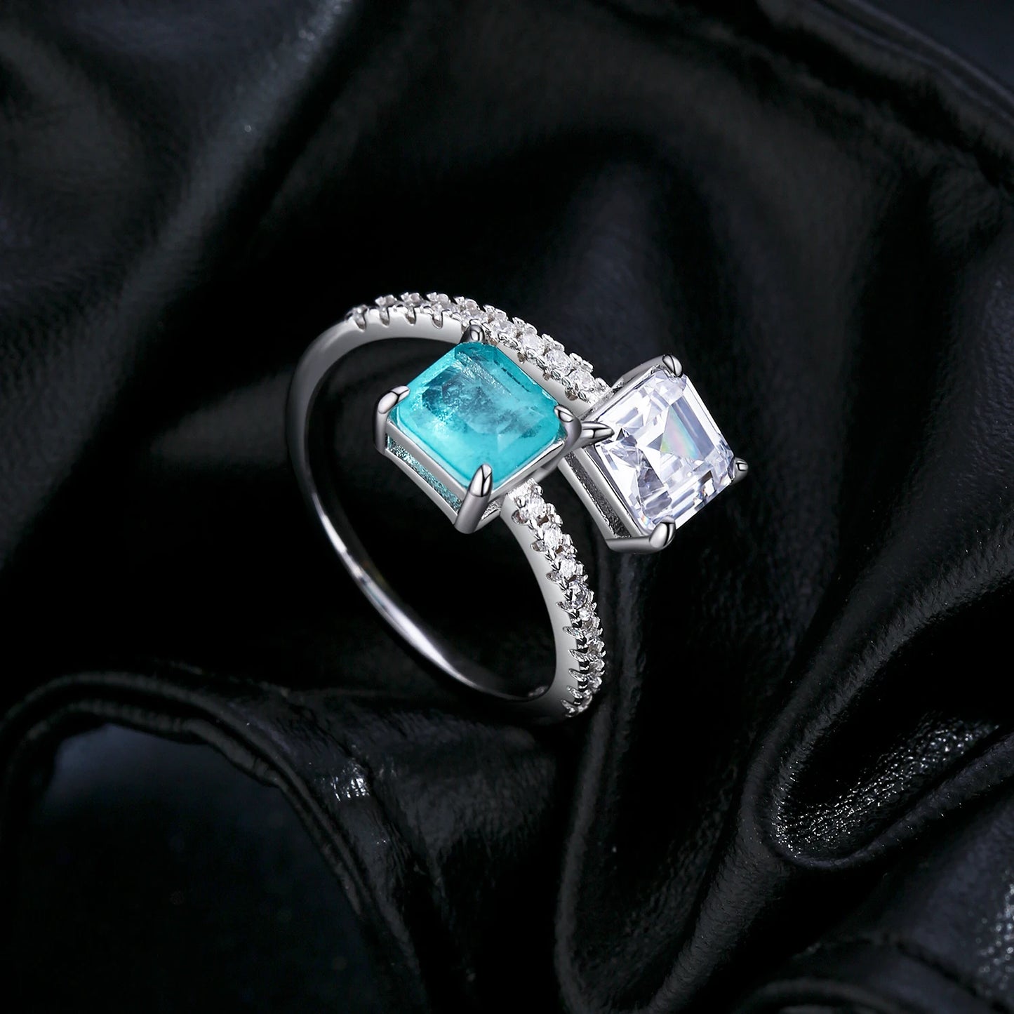 Sterling Silver Sparkling Square CZ Paraiba Tourmaline Ring