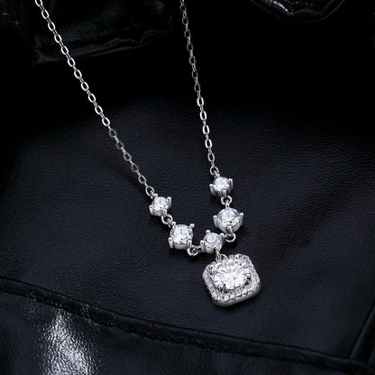 D Color Moissanite Halo Necklace