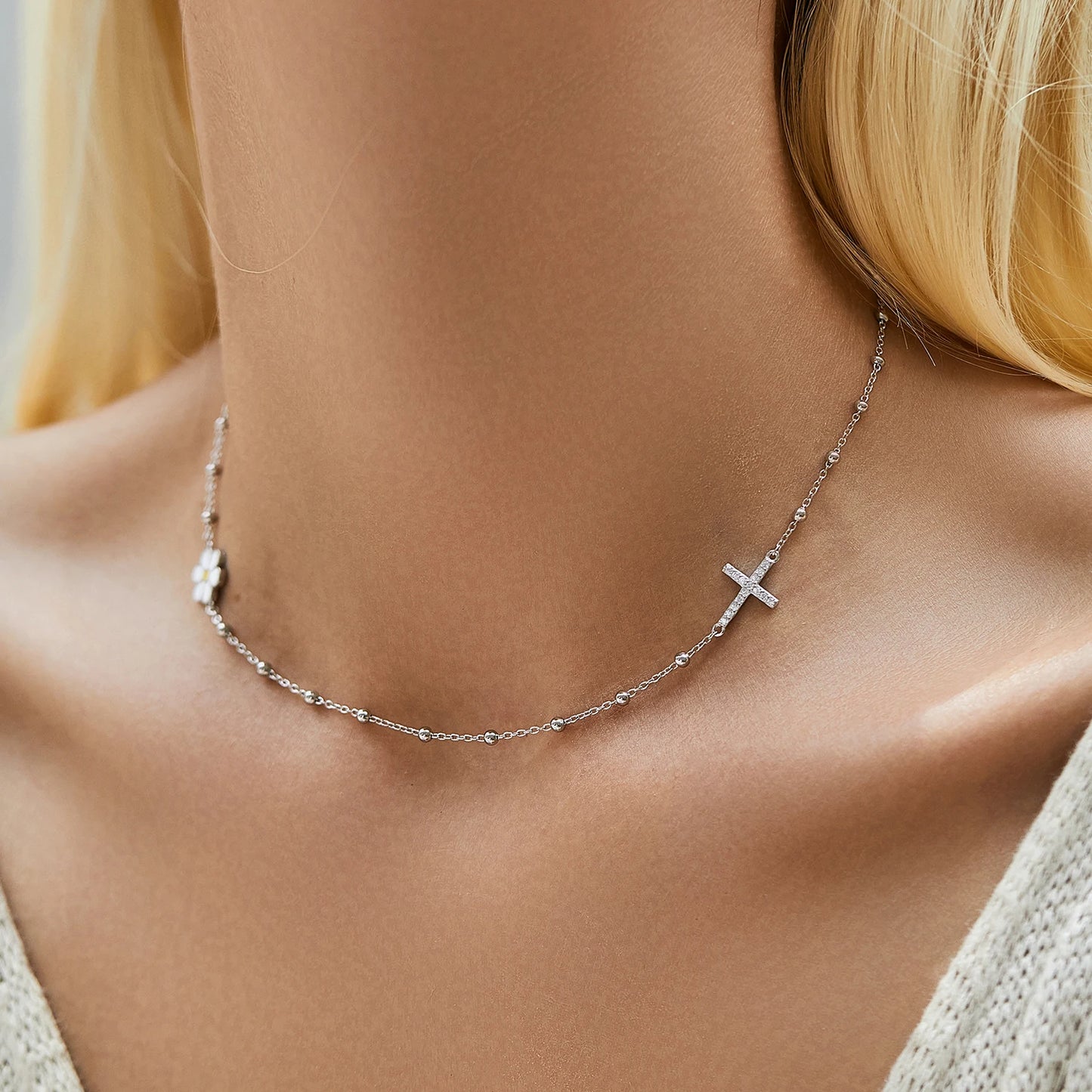 Daisy Cross Sterling Choker