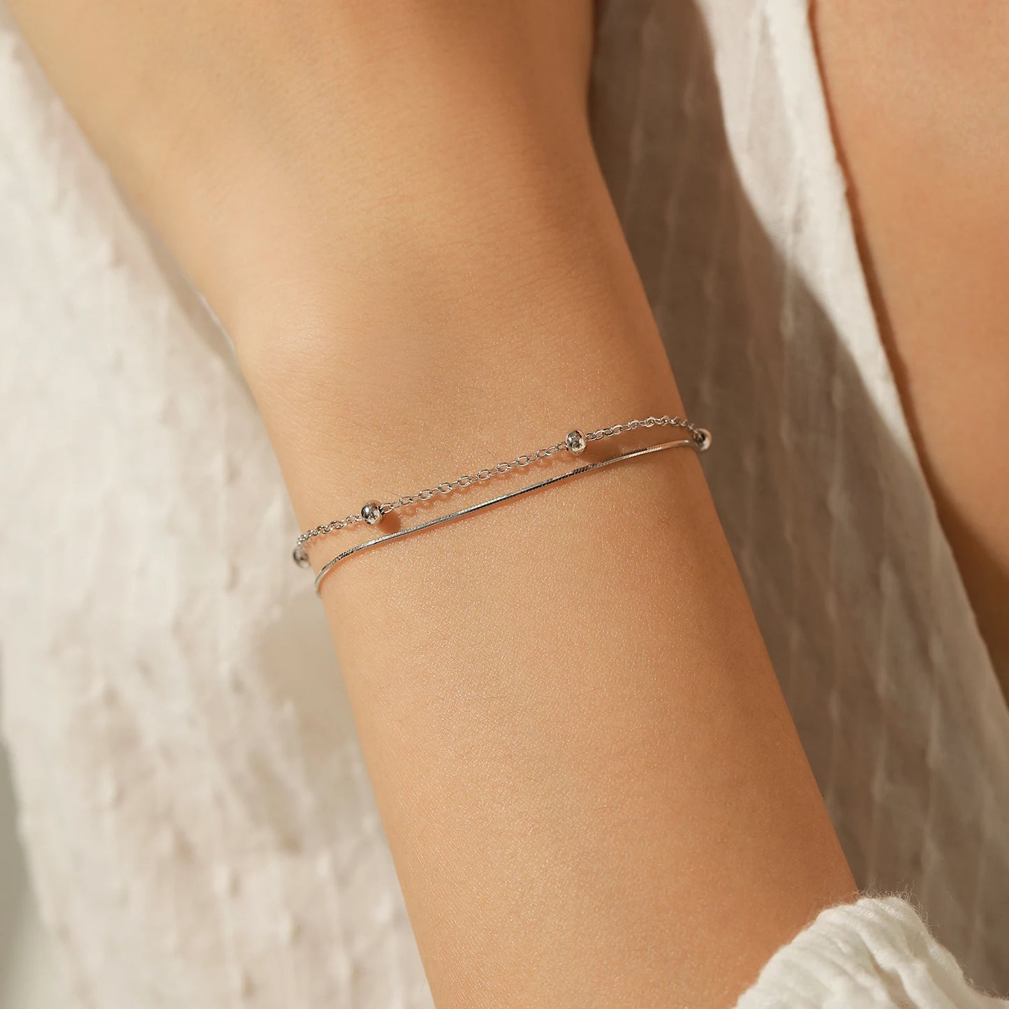 Sterling Silver Double Layer Snake Chain Bracelet