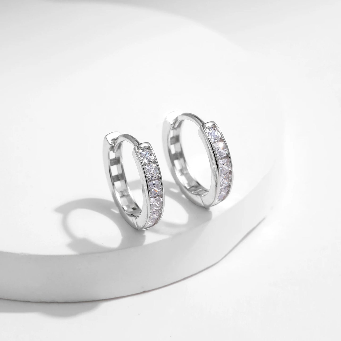 Sparkling Square CZ Hoop Earrings