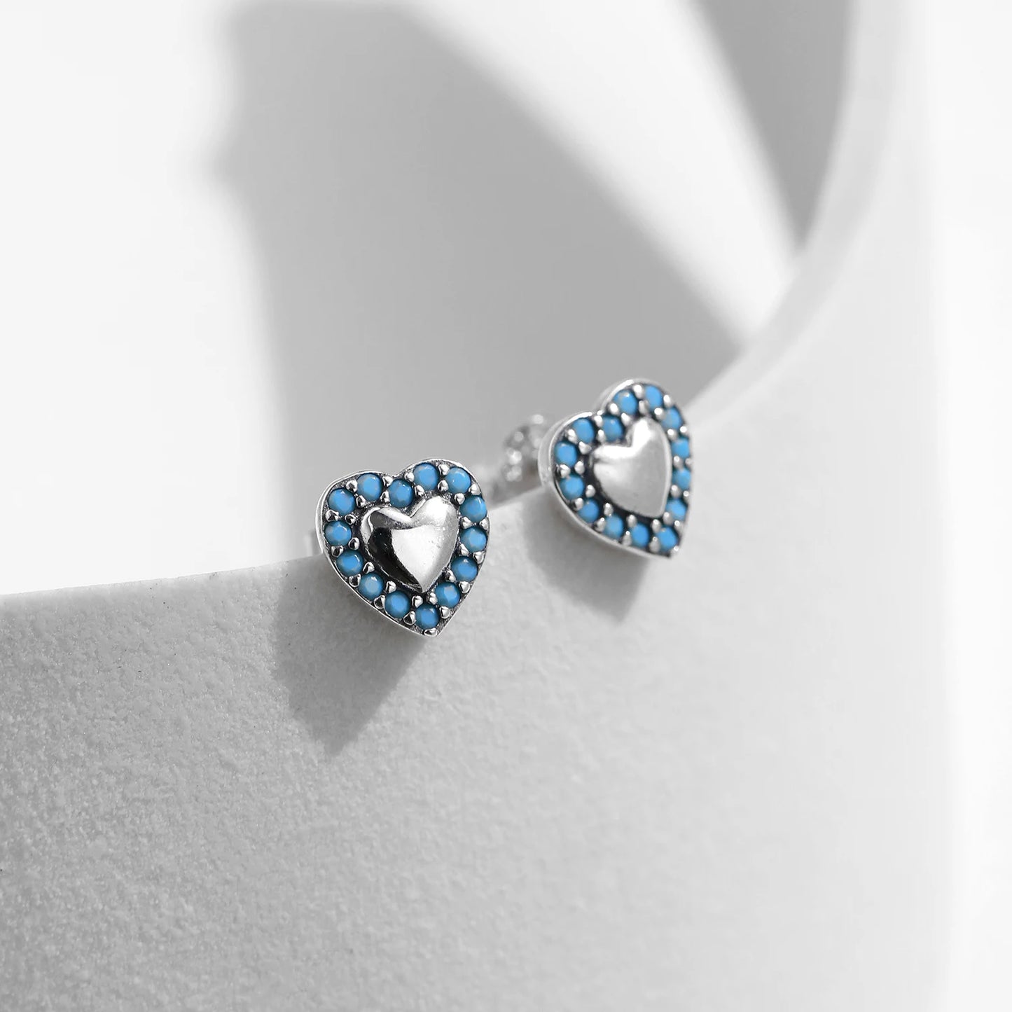 Sterling Silver Vintage Turquoise Heart Stud Earrings