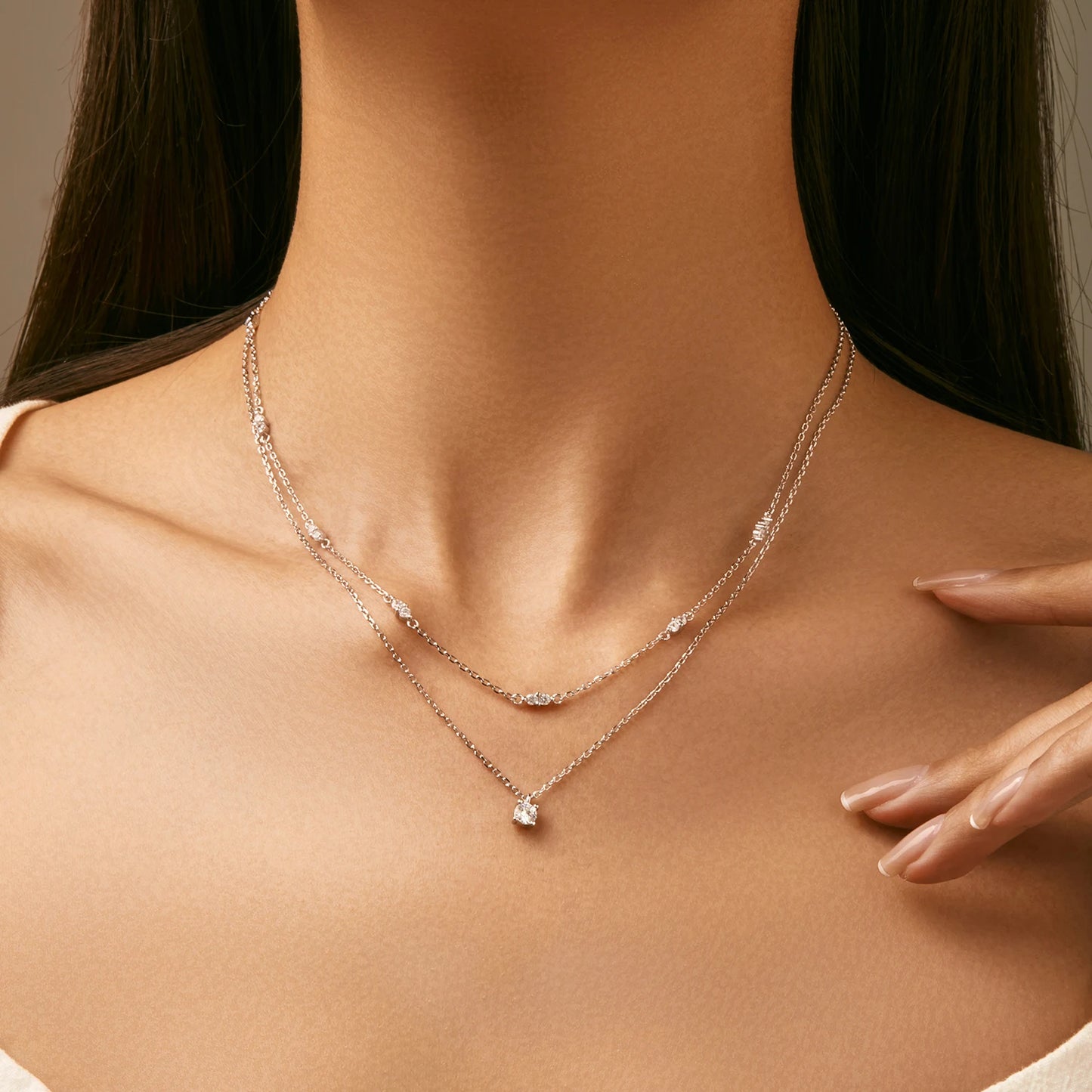 Double Layer Moissanite Charm Necklace