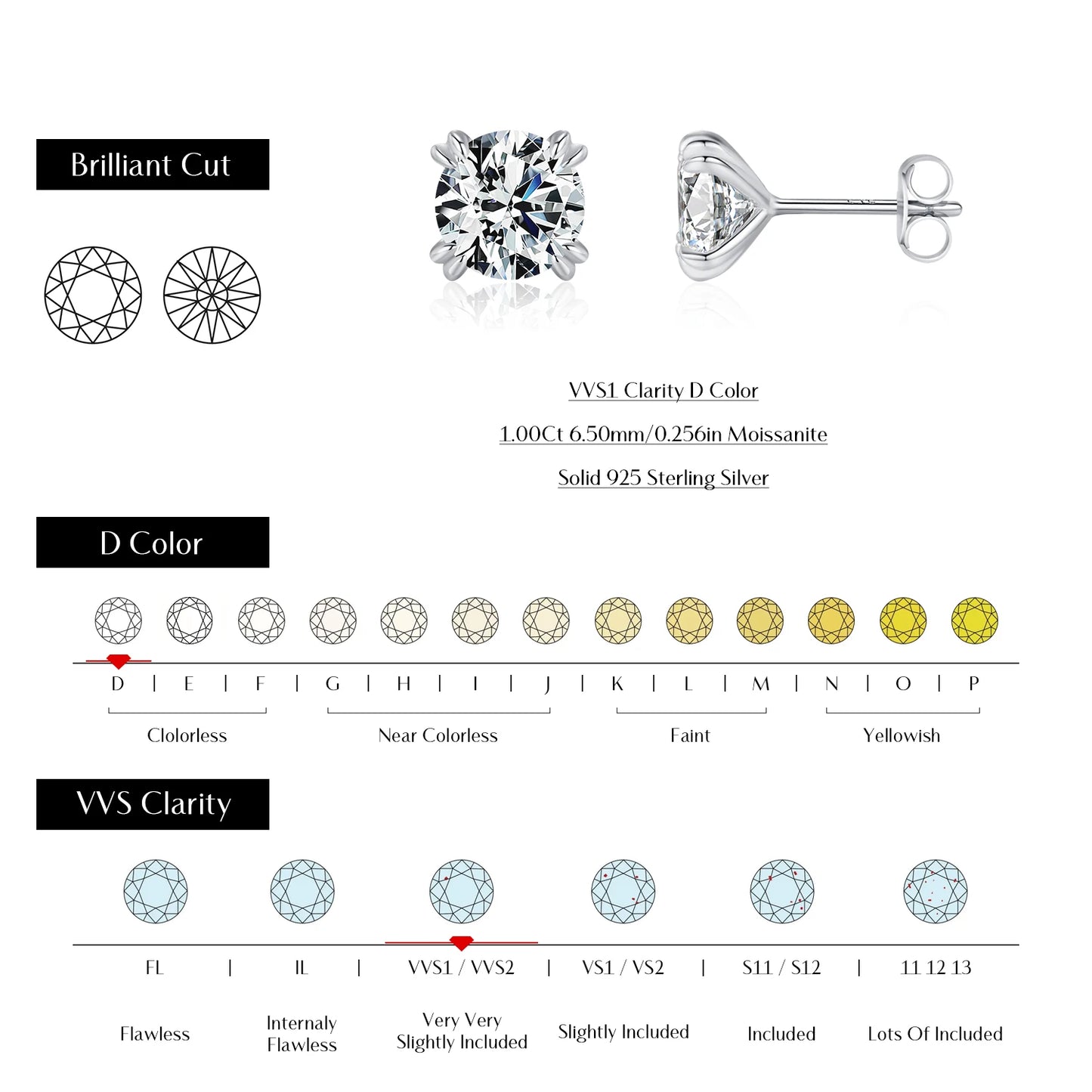 Brilliant D Color Moissanite Stud Earrings