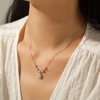 D Color Moissanite Halo Necklace