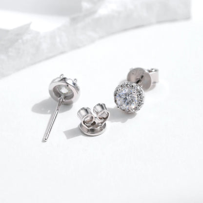 Tiny Halo Moissanite Studs