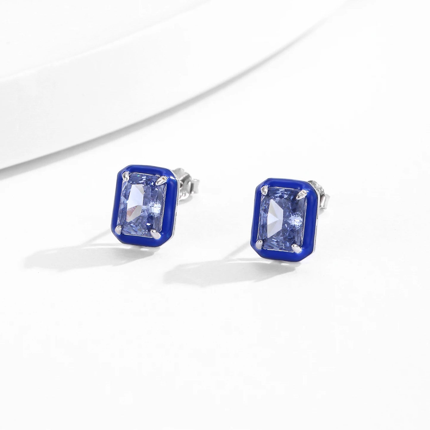 Luxury Sea Blue Ice Cut Cubic Zirconia Silver Stud Earring