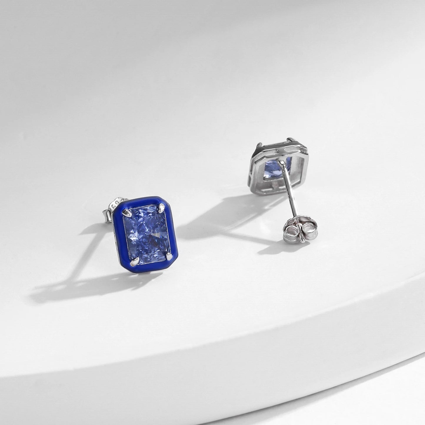 Luxury Sea Blue Ice Cut Cubic Zirconia Silver Stud Earring