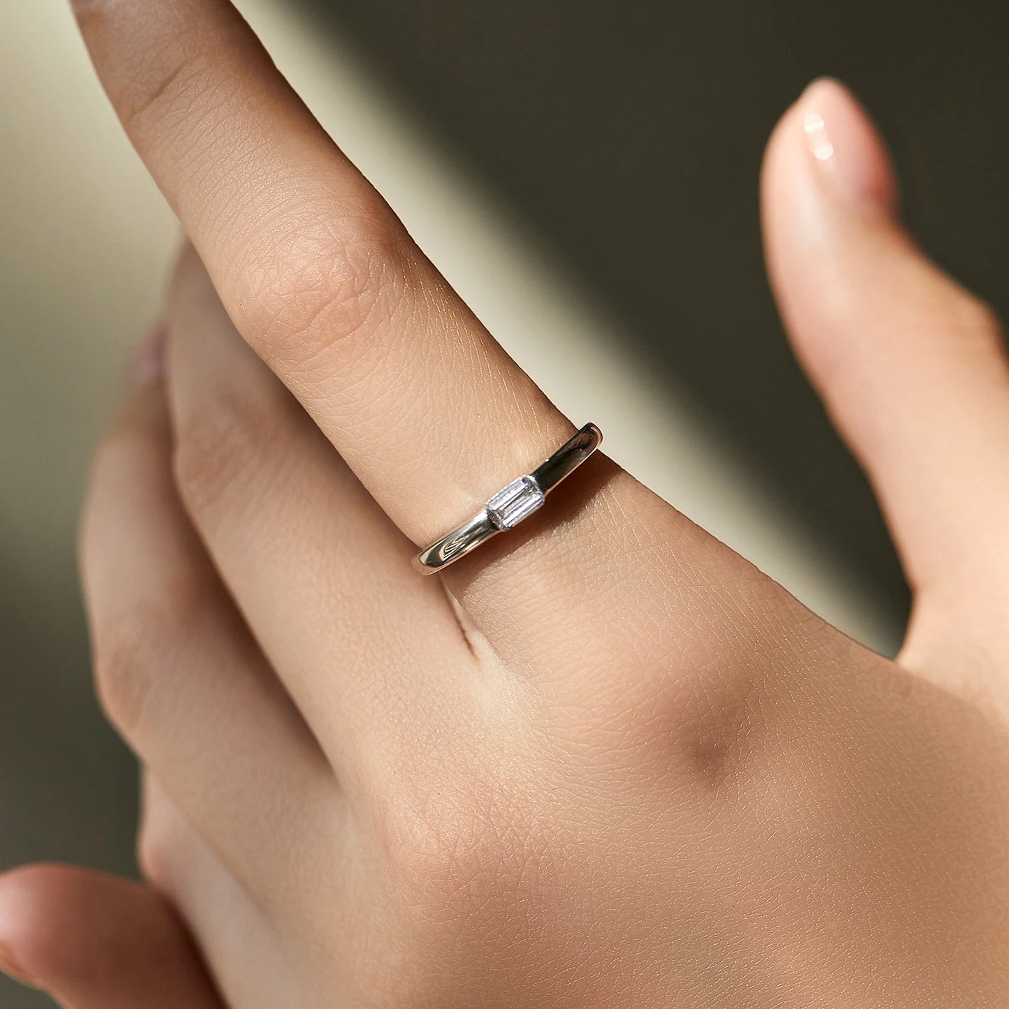 Simple Rectangle Zircon Stackable Ring