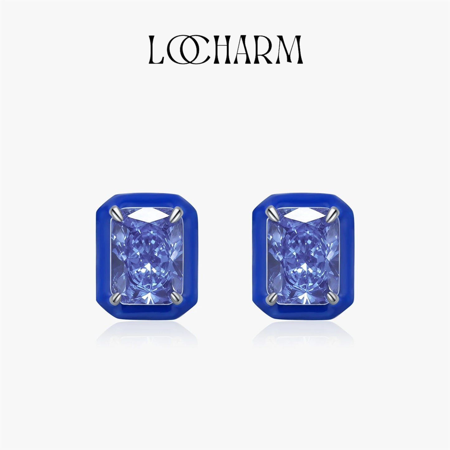 Luxury Sea Blue Ice Cut Cubic Zirconia Silver Stud Earring