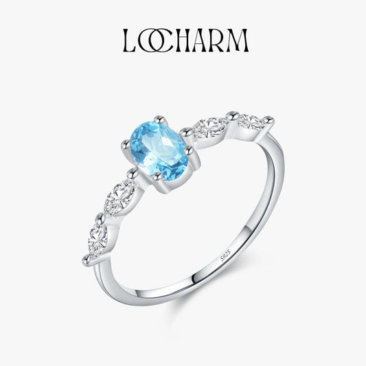 Sea Blue Oval CZ Party Ring