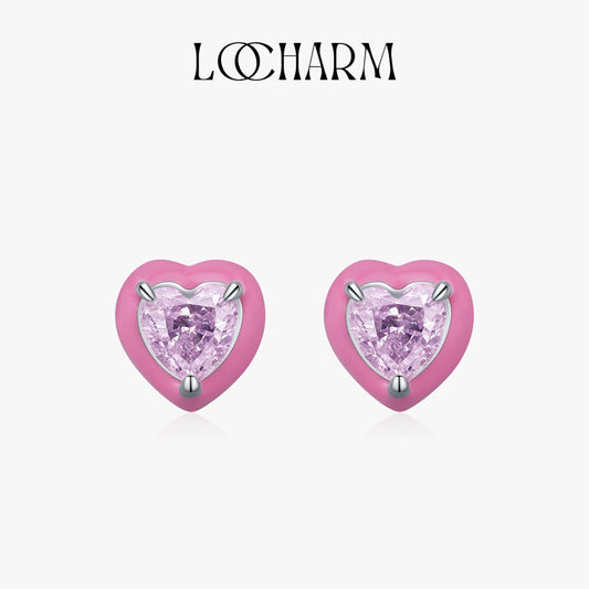 Sterling Silver Pink Heart Ice Cut Zircon Earrings