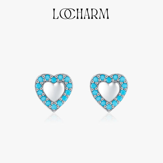 Sterling Silver Vintage Turquoise Heart Stud Earrings