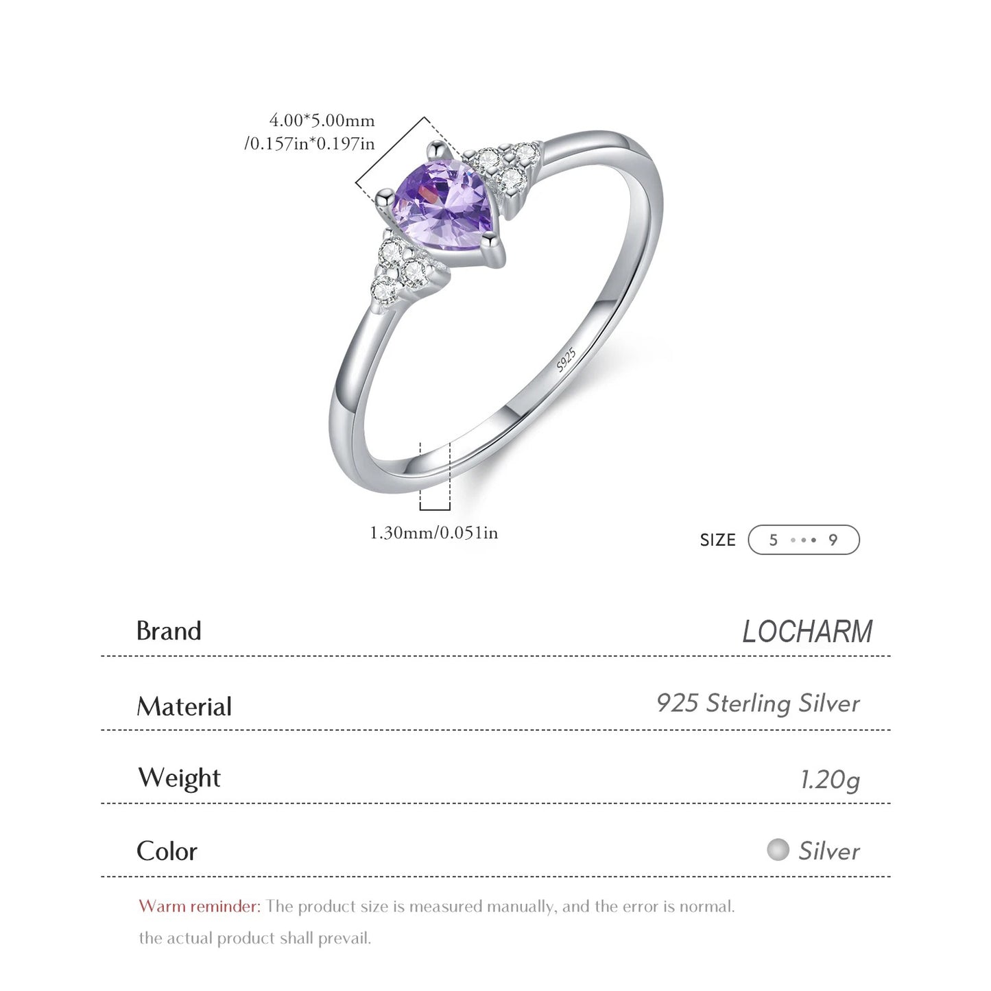 Water Drop Purple CZ Cocktail Ring