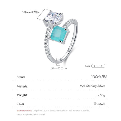 Sterling Silver Sparkling Square CZ Paraiba Tourmaline Ring