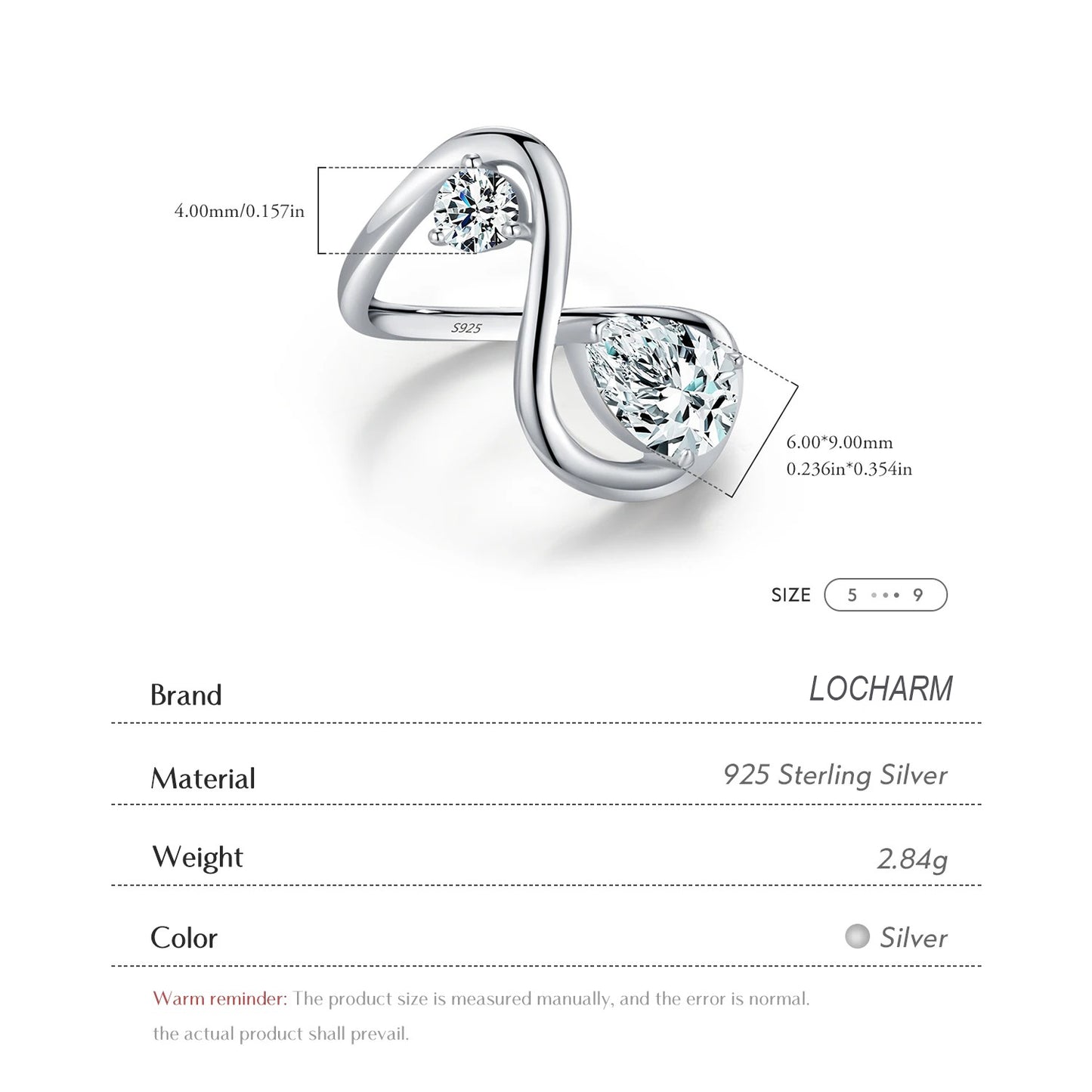 Sterling Silver Irregular Line CZ Ring