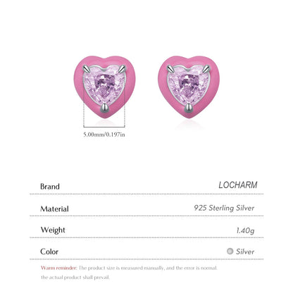 Sterling Silver Pink Heart Ice Cut Zircon Earrings