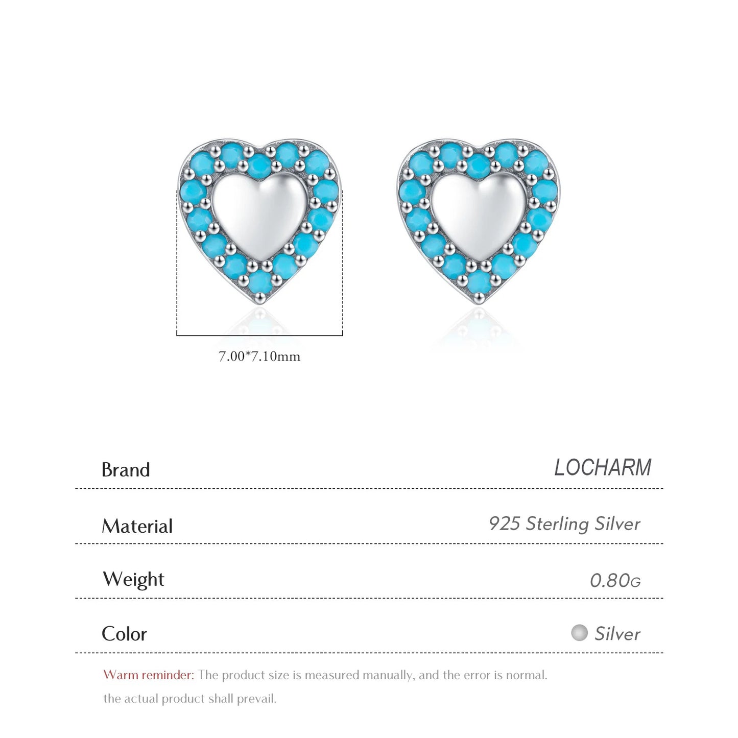 Sterling Silver Vintage Turquoise Heart Stud Earrings