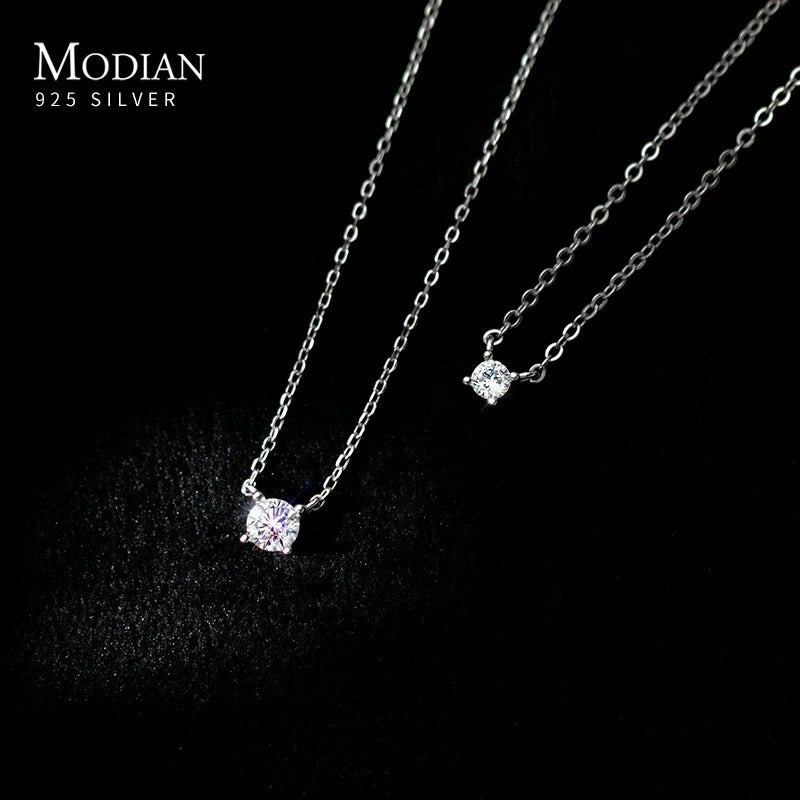 Sterling Silver Geometric Zircon Pendant Necklace