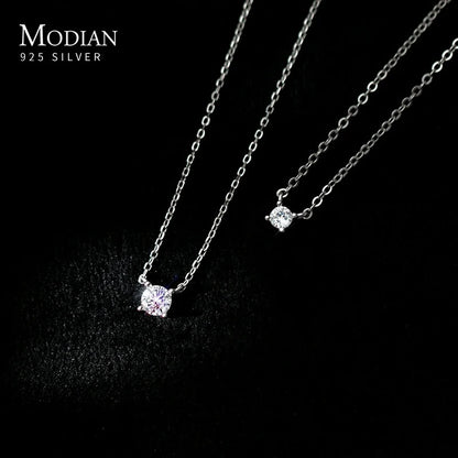 Sterling Silver Geometric Zircon Pendant Necklace