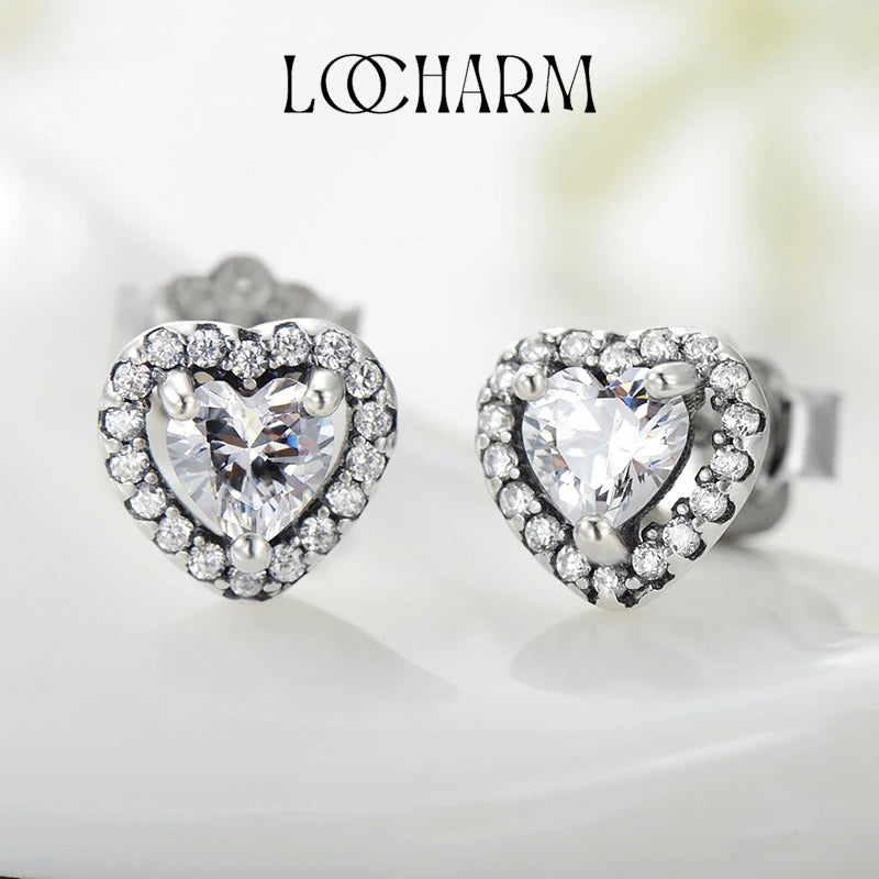 Heart-Shaped CZ Stud Earrings